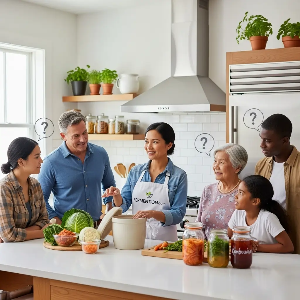 Expert answering common questions about fermented foods and gut health to a group of people