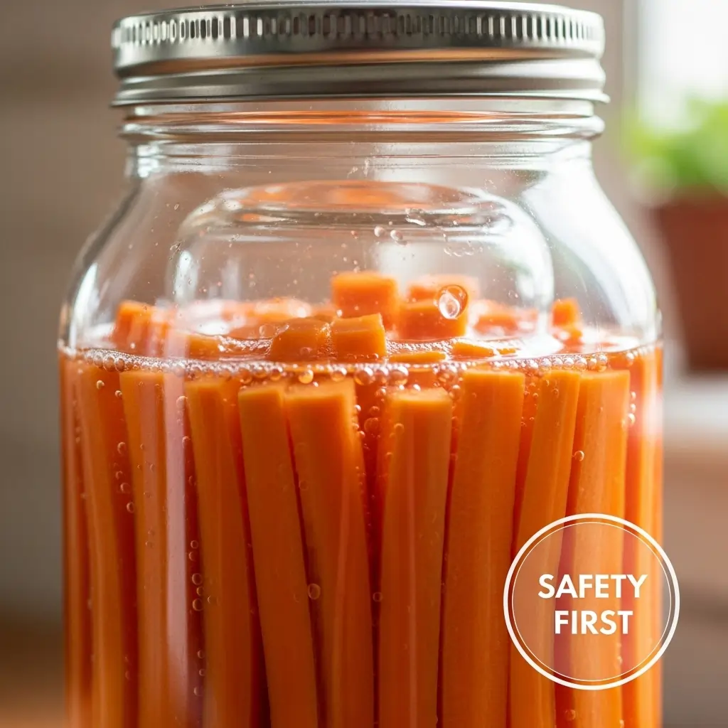 fermentation jar showing vibrant orange carrot sticks